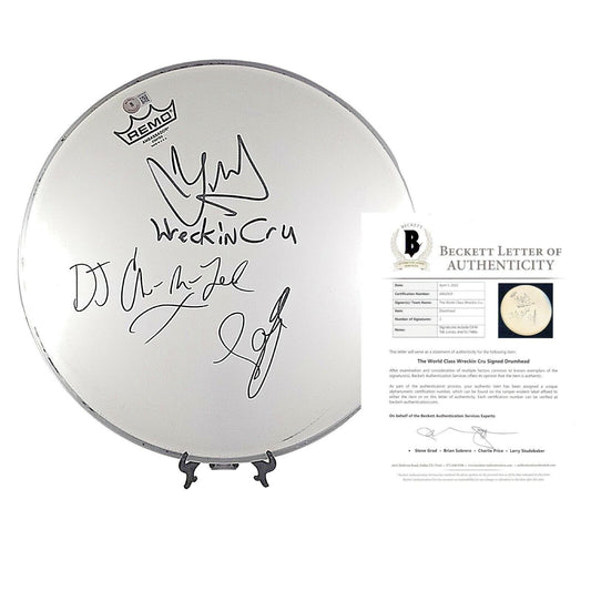 Music- Autographed- World Class Wreckin Cru Signed 14 Inch Remo Drumhead Beckett Certified Authentic Auto COA with LOA