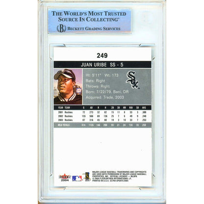 Baseballs- Autographed- Juan Uribe Chicago White Sox Signed 2004 Fleer Ultra Baseball Card Beckett Authentic Auto Slab Back