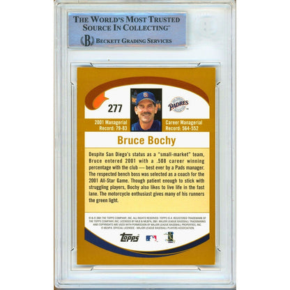 Baseballs- Autographed- Bruce Bochy San Diego Padres Signed 2002 Topps Baseball Card Beckett Authentic Auto Slab Back