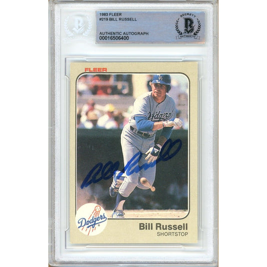 Baseballs- Autographed- Bill Russell Los Angeles Dodgers Signed 1983 Fleer Baseball Card Beckett Authentic Auto Slab Front