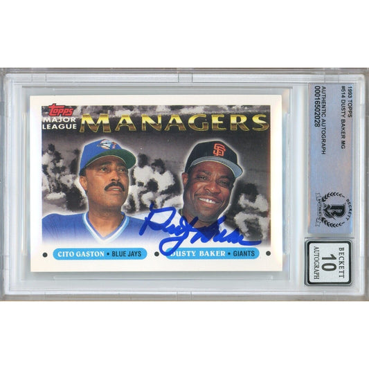 Baseballs- Autographed- Dusty Baker San Francisco Giants Signed 1993 Topps Baseball Card Beckett Authentic BGS Auto-10 Graded Slab Front