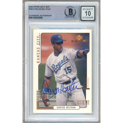 Baseballs- Autographed- Carlos Beltran Kansas City Royals Signed 2000 Upper Deck MVP Baseball Card Beckett Authentic BGS Auto-10 Graded Slab Front