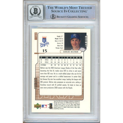 Baseballs- Autographed- Carlos Beltran Kansas City Royals Signed 2000 Upper Deck MVP Baseball Card Beckett Authentic BGS Auto-10 Graded Slab Back