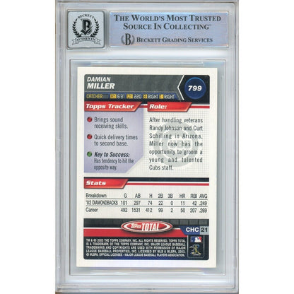 Baseballs- Autographed- Damian Miller Chicago Cubs Signed 2003 Topps Total Silver Baseball Card Beckett Authentic BGS Auto-10 Slab Back