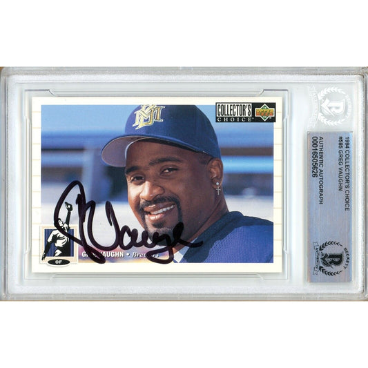 Baseballs- Autographed- Greg Vaughn Milwaukee Brewers Signed 1994 Collectors Choice Baseball Card Beckett Authentic Auto Slab Front