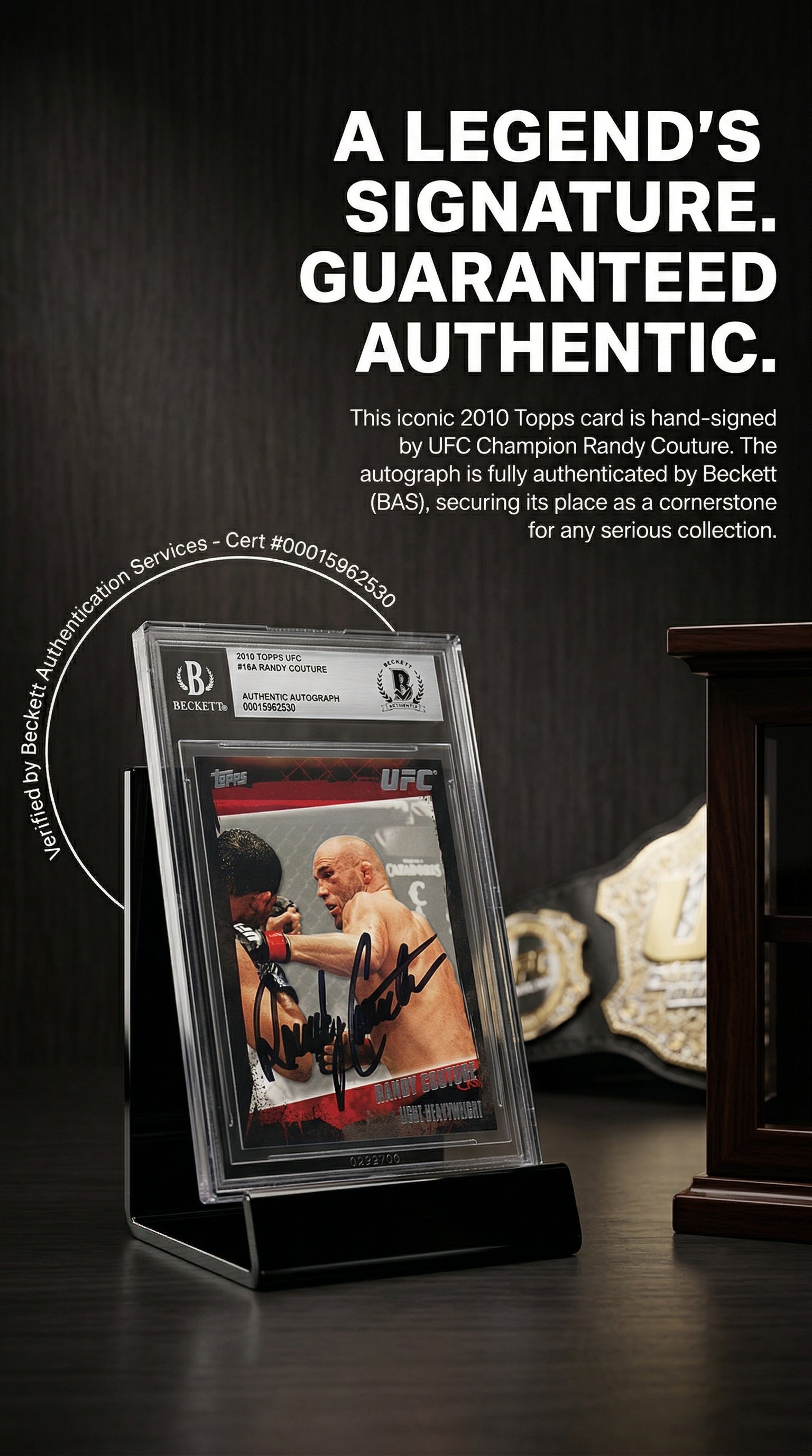 Randy Couture Autographed 2010 Topps UFC # 16 - MMA Champion - Beckett Authentication