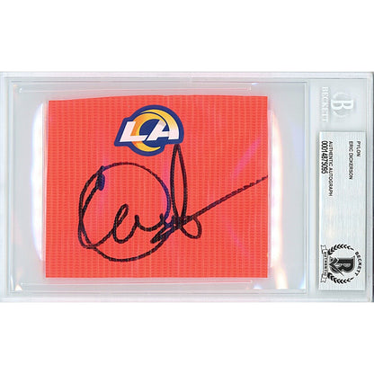 Footballs- Autographed- Eric Dickerson Los Angeles Rams Signed Football End Zone Pylon Cut Beckett Authentic Auto Slab Front