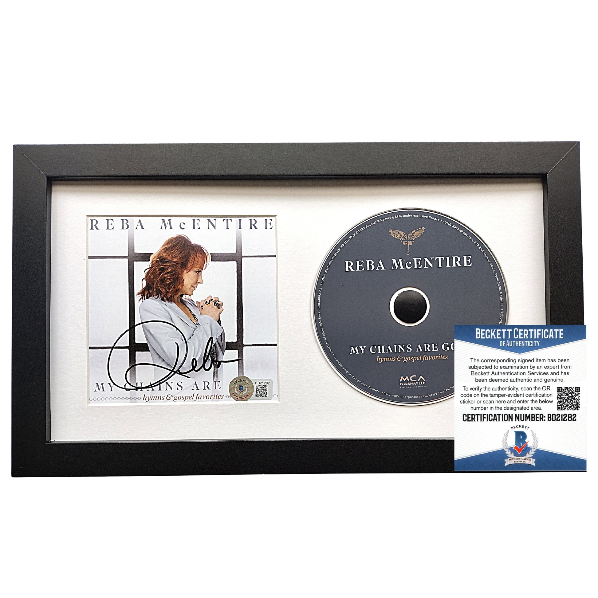 Music- Autographed- Reba McEntire Signed My Chains Are Gone CD Cover Framed Matted Wall Display Beckett Authentication BD21282 - 101b
