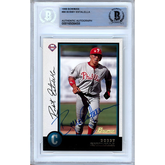 Baseballs- Autographed- Bobby Estalella Philadelphia Phillies Signed 1998 Bowman Baseball Card Beckett Authentic Auto Slab Front