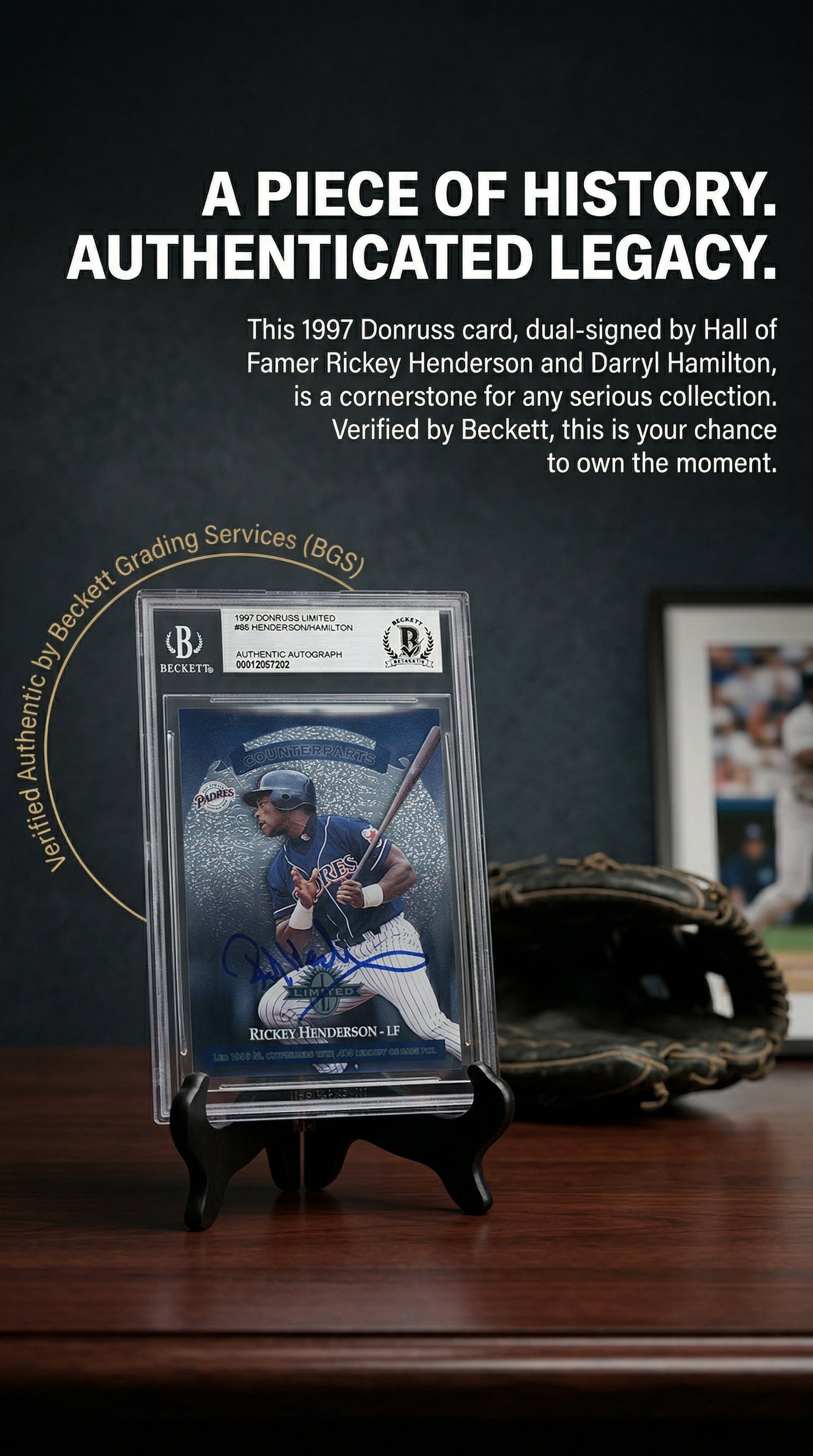 Rickey Henderson and Darryl Hamilton Signed 1997 Donruss Limited Counterparts # 85 - Beckett Authentication