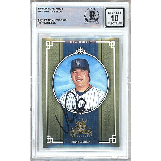 Baseballs- Autographed- Vinny Castilla Colorado Rockies Signed 2005 Donruss Diamond Kings Trading Card Beckett Authentic BGS Auto-10 Graded Slab Front