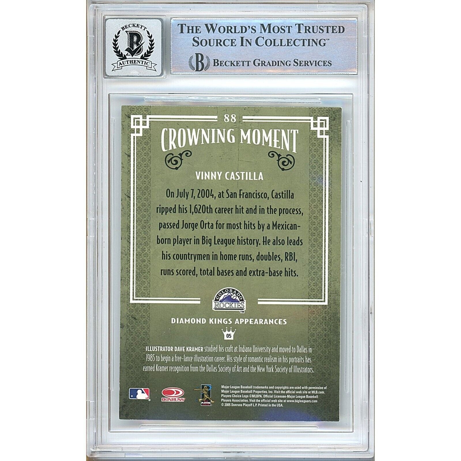 Vinny Castilla Colorado Rockies signed trading card – signature close-up – Beckett COA