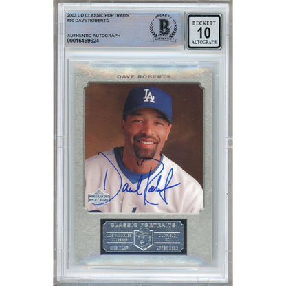 Baseballs- Autographed- Dave Roberts Los Angeles Dodgers Signed 2003 Upper Deck Classic Portraits Baseball Card Beckett Authentic BGS Auto-10 Graded Slab Front