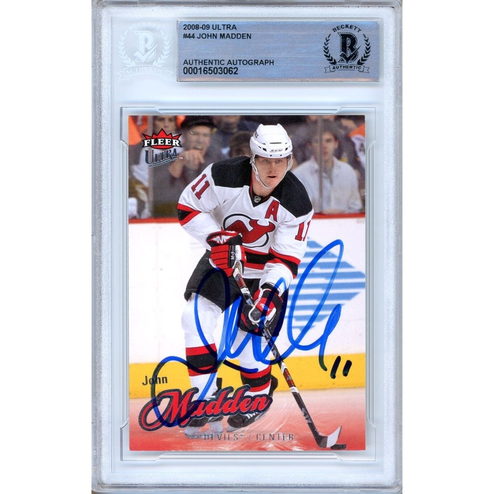 Hockey- Autographed- John Madden New Jersey Devils Signed 2008-09 Fleer Ultra Hockey Card Beckett Authentic Auto Slab Front