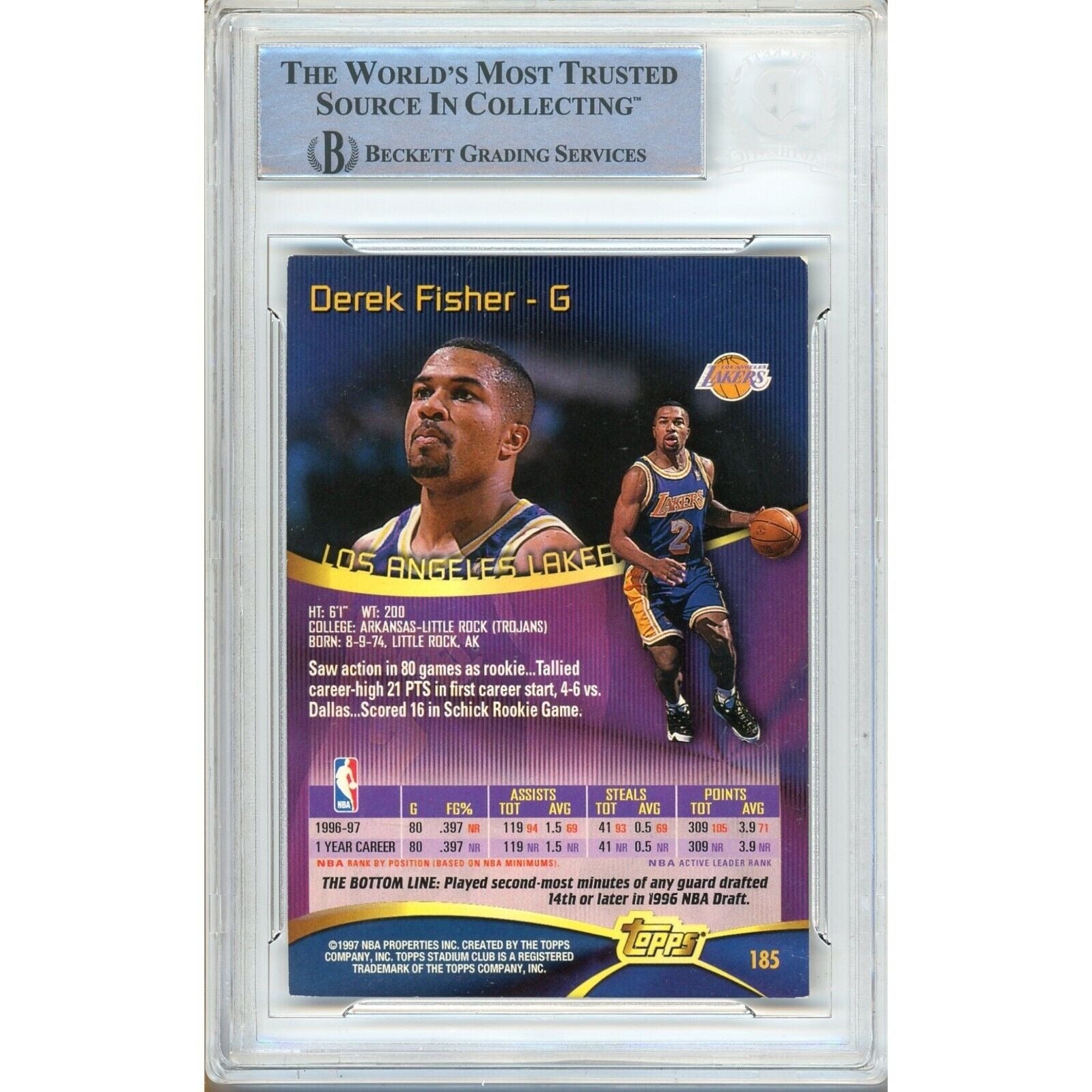 Derek Fisher Los Angeles Lakers signed trading card – signature close-up – Beckett COA