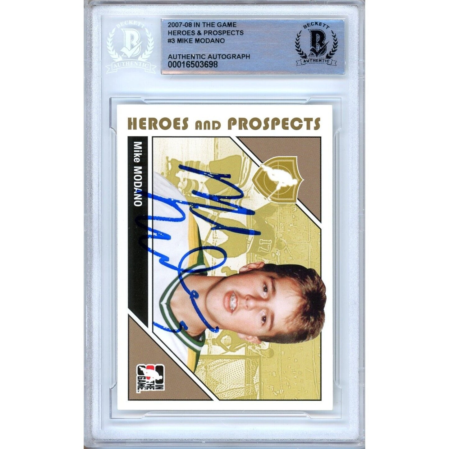 Hockey- Autographed- Mike Modano Dallas Stars Signed 2007-08 ITG Heroes and Prospects Hockey Card Beckett Authenticated Auto Slab Front