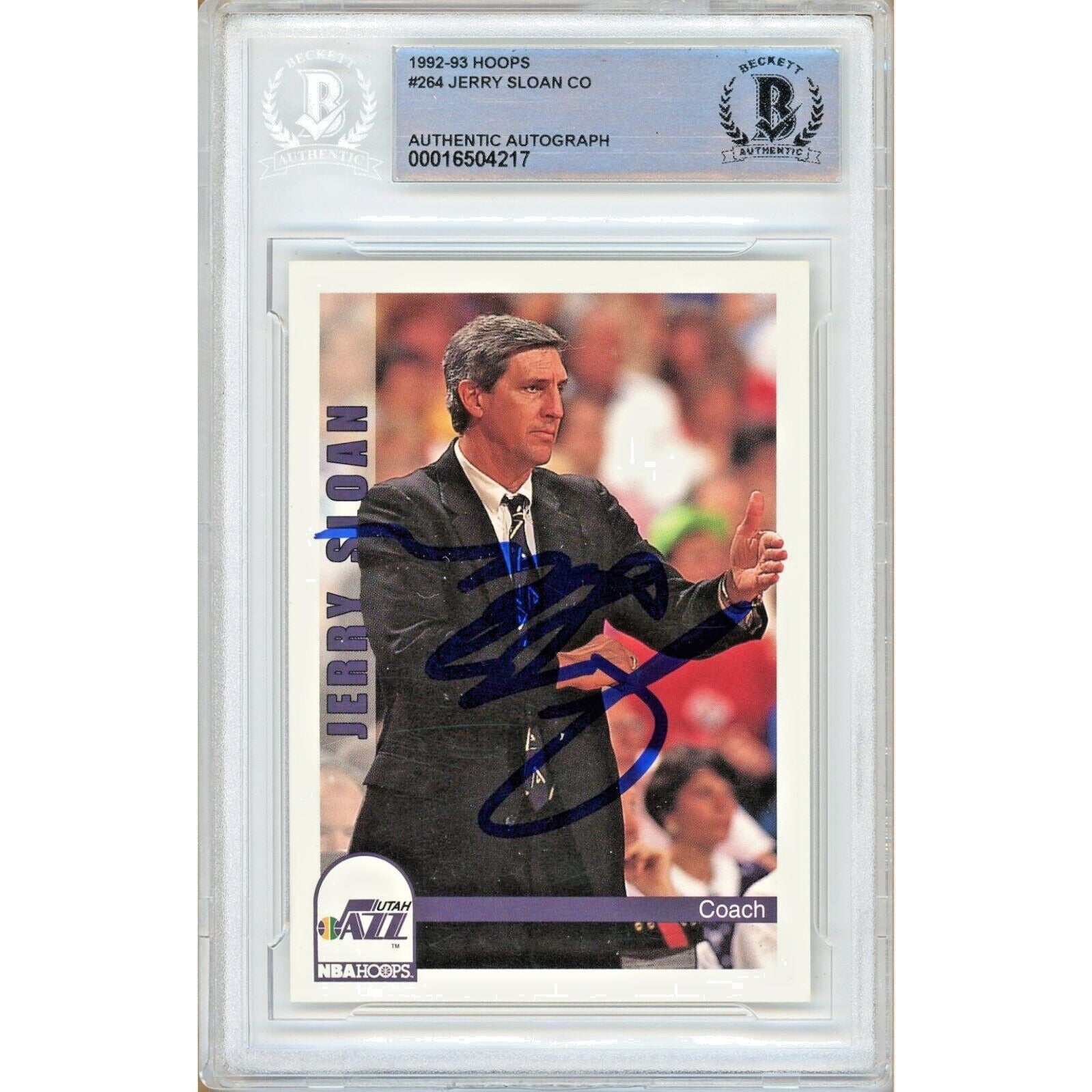 Jerry Sloan Utah Jazz autographed trading card – full view – Beckett COA