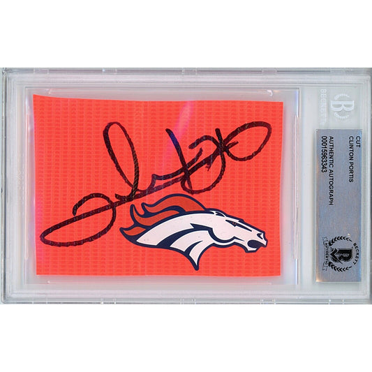 Footballs- Autographed- Clinton Portis Denver Broncos Signed Football End Zone Pylon Signature Cut Beckett Authentic Auto Slab Front