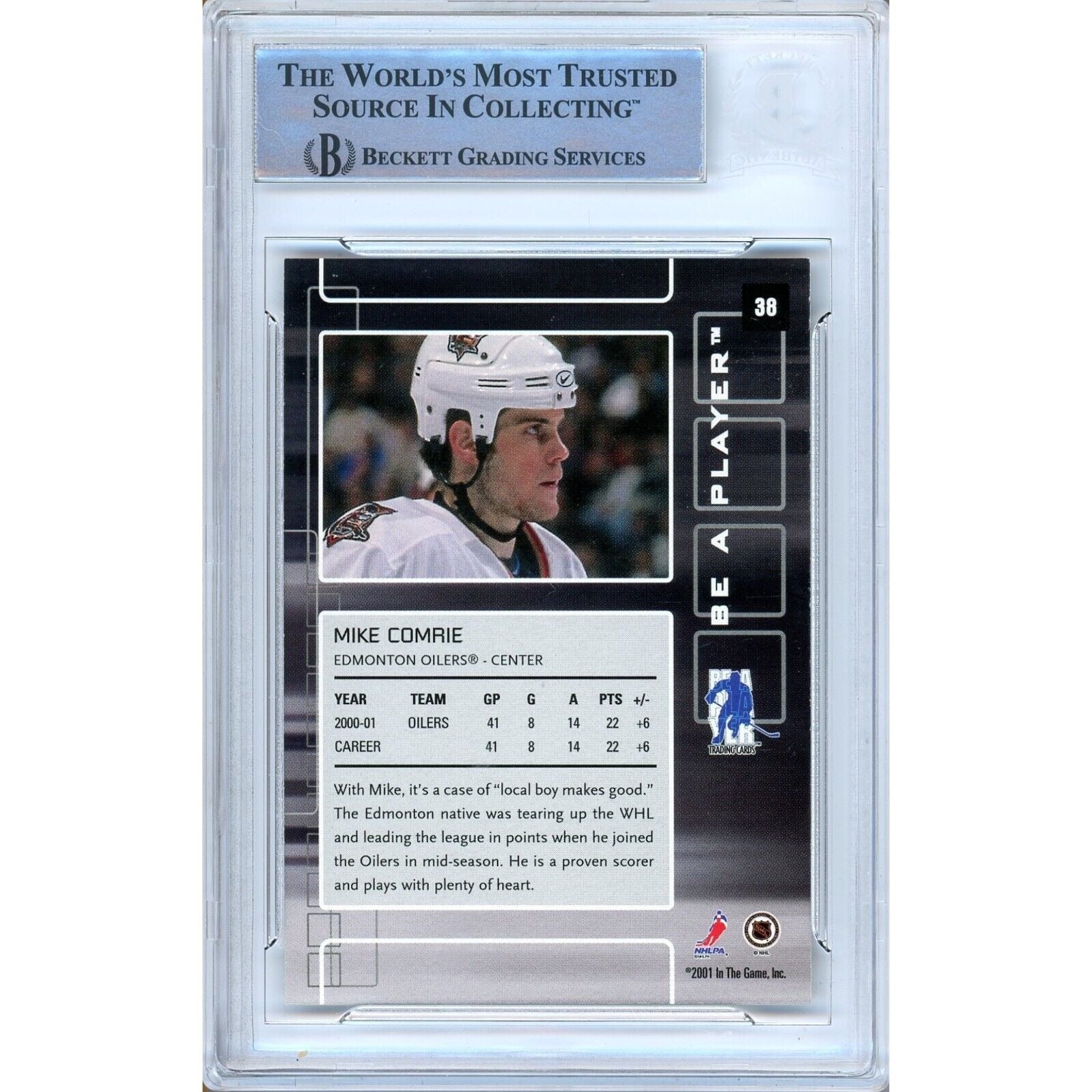 Mike Comrie Edmonton Oilers signed trading card – signature close-up – Beckett COA