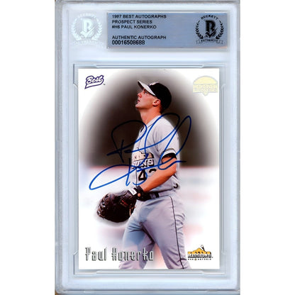 Baseballs- Autographed- Paul Konerko Chicago White Sox Signed 1997 Team Best Autographs Prospect Series Baseball Rookie Card Beckett Authentic Auto Slab Front