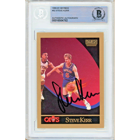 Basketballs- Autographed- Steve Kerr Cleveland Cavaliers Signed 1990-91 Skybox Trading Card Beckett Authentic Auto Slab Front