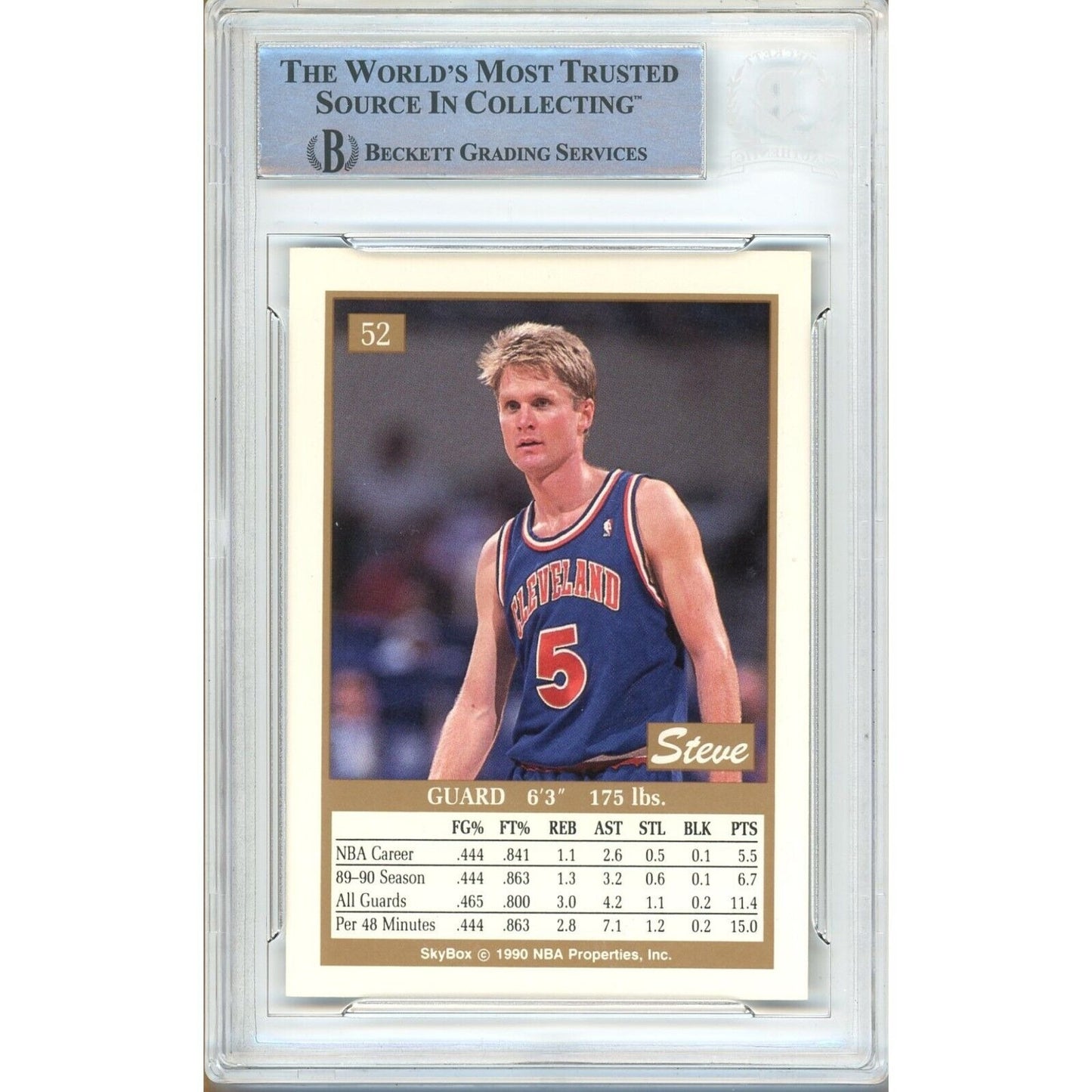 Basketballs- Autographed- Steve Kerr Cleveland Cavaliers Signed 1990-91 Skybox Trading Card Beckett Authentic Auto Slab Back