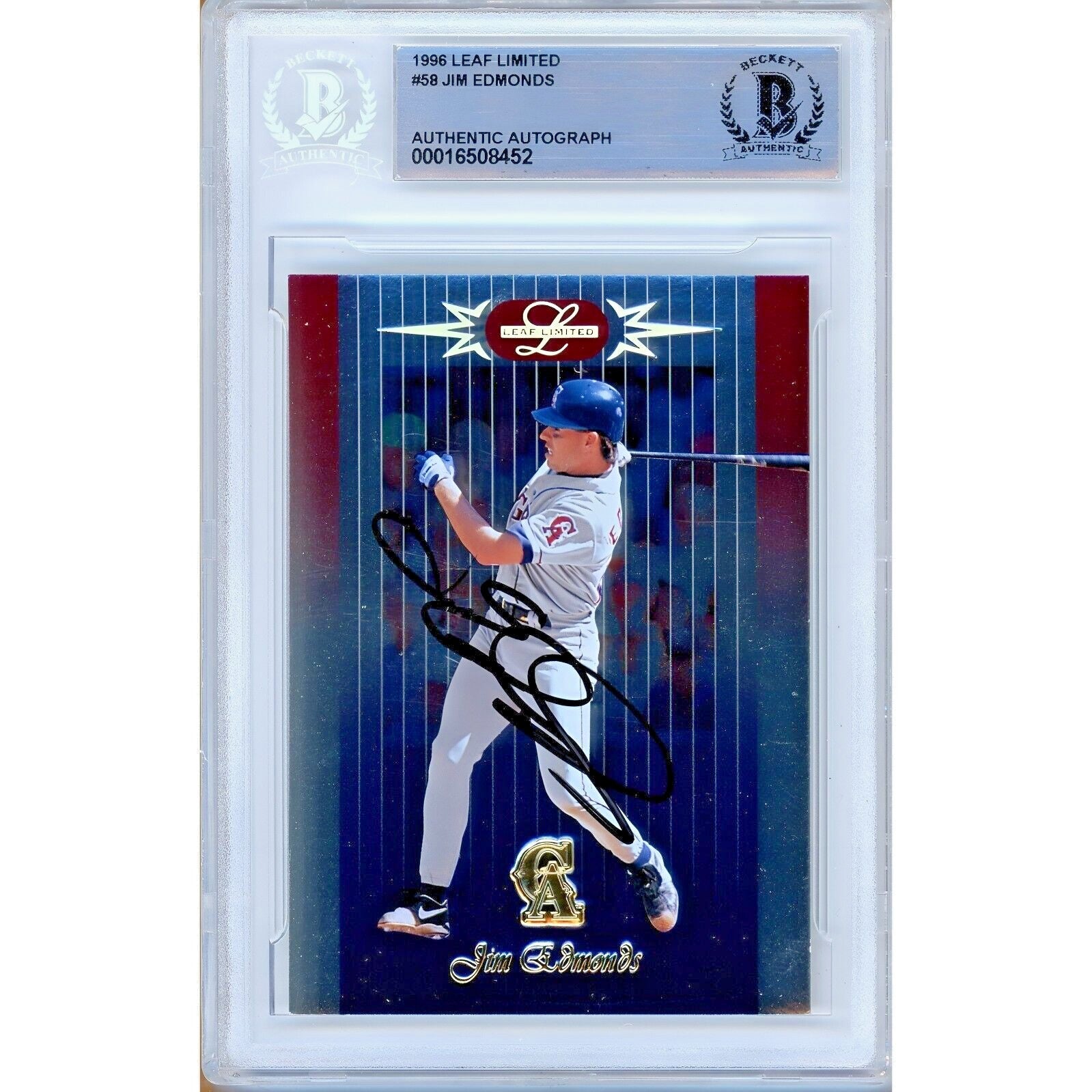 1996 Leaf Jim Edmonds LA Angels Autographed Trading Card – Beckett BAS