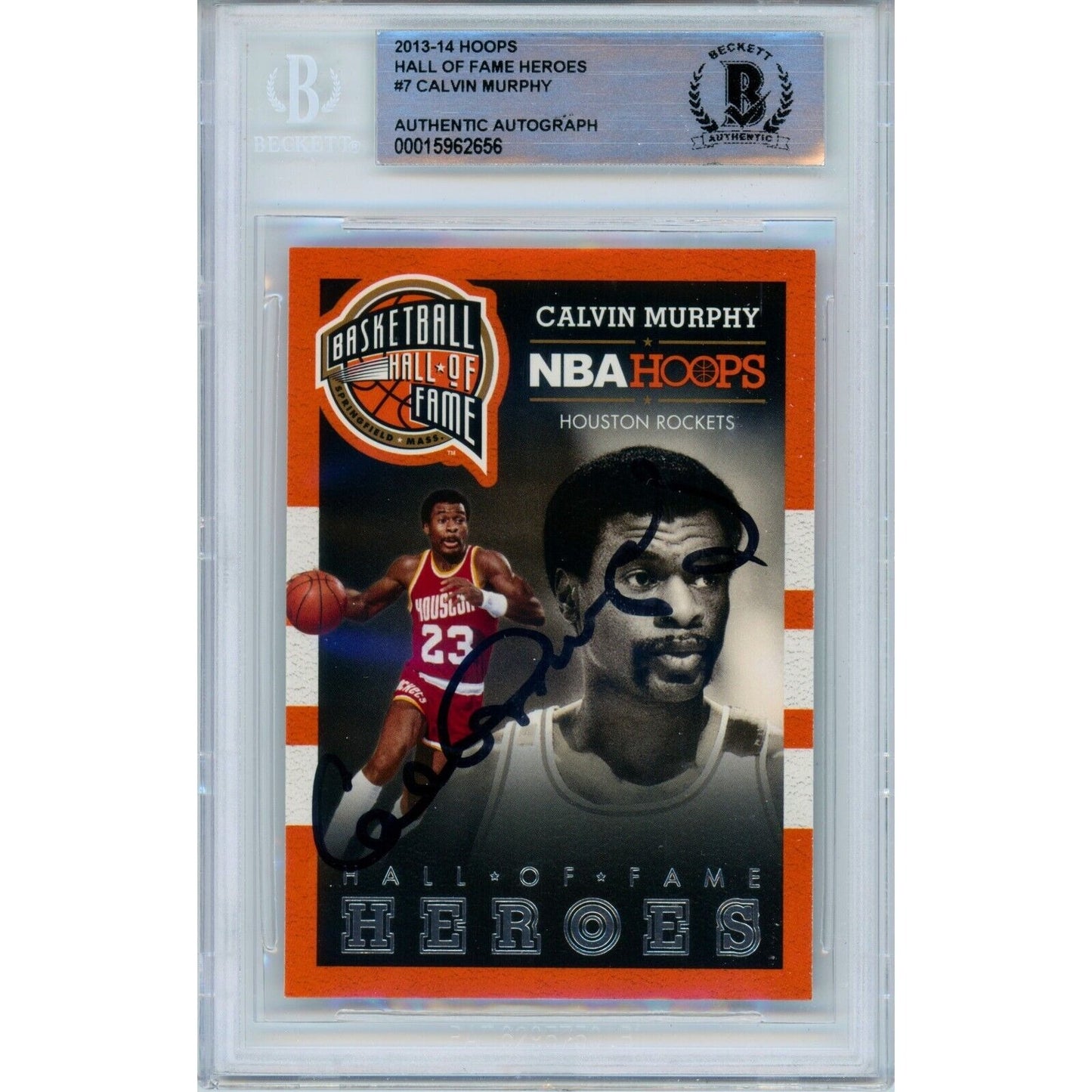 Basketballs- Autographed- Calvin Murphy Houston Rockets Signed 2013-14 Hoops Hall of Fame Heroes Basketball Card Beckett Authentic Auto Slab Front