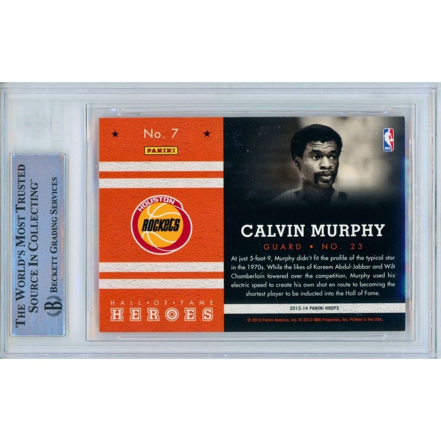 Basketballs- Autographed- Calvin Murphy Houston Rockets Signed 2013-14 Hoops Hall of Fame Heroes Basketball Card Beckett Authentic Auto Slab Back