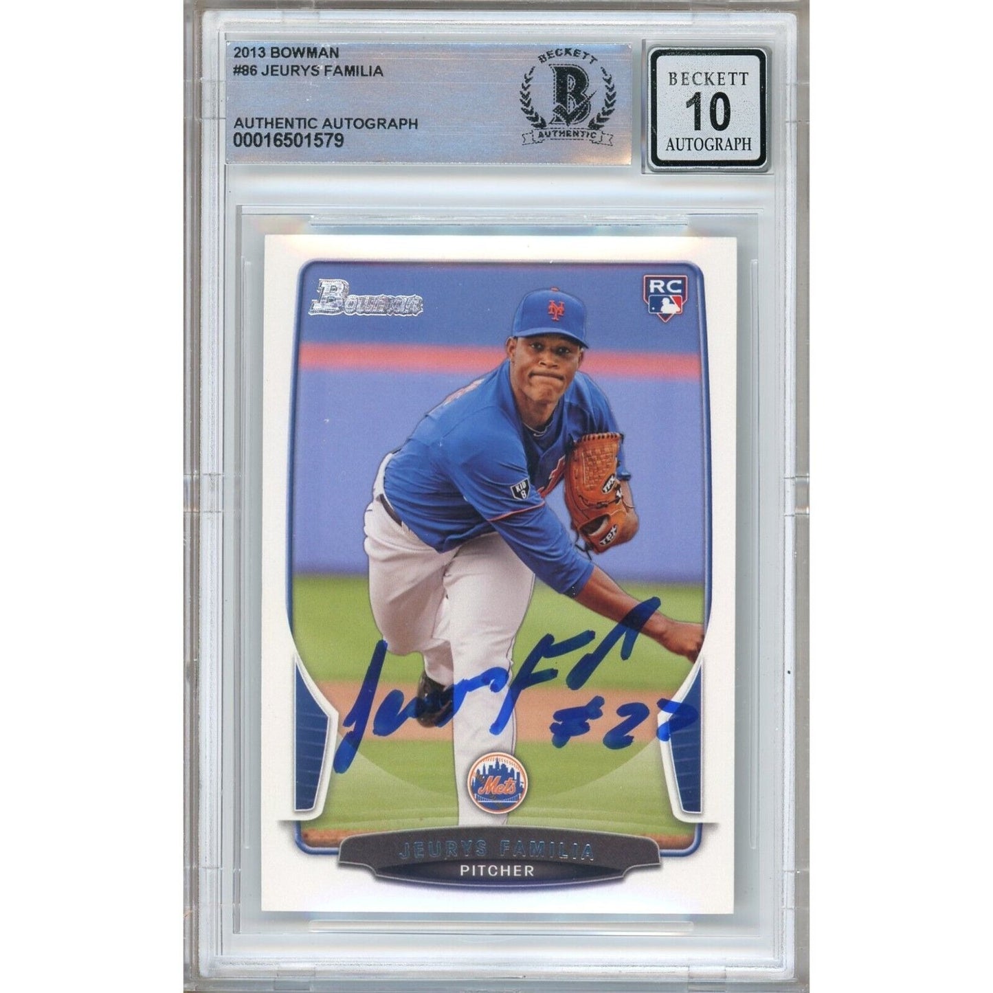 Baseballs- Autographed- Jeurys Familia New York Mets Signed 2013 Bowman Baseball Rookie Card Beckett Authentic BGS Auto-10 Graded Slab Front