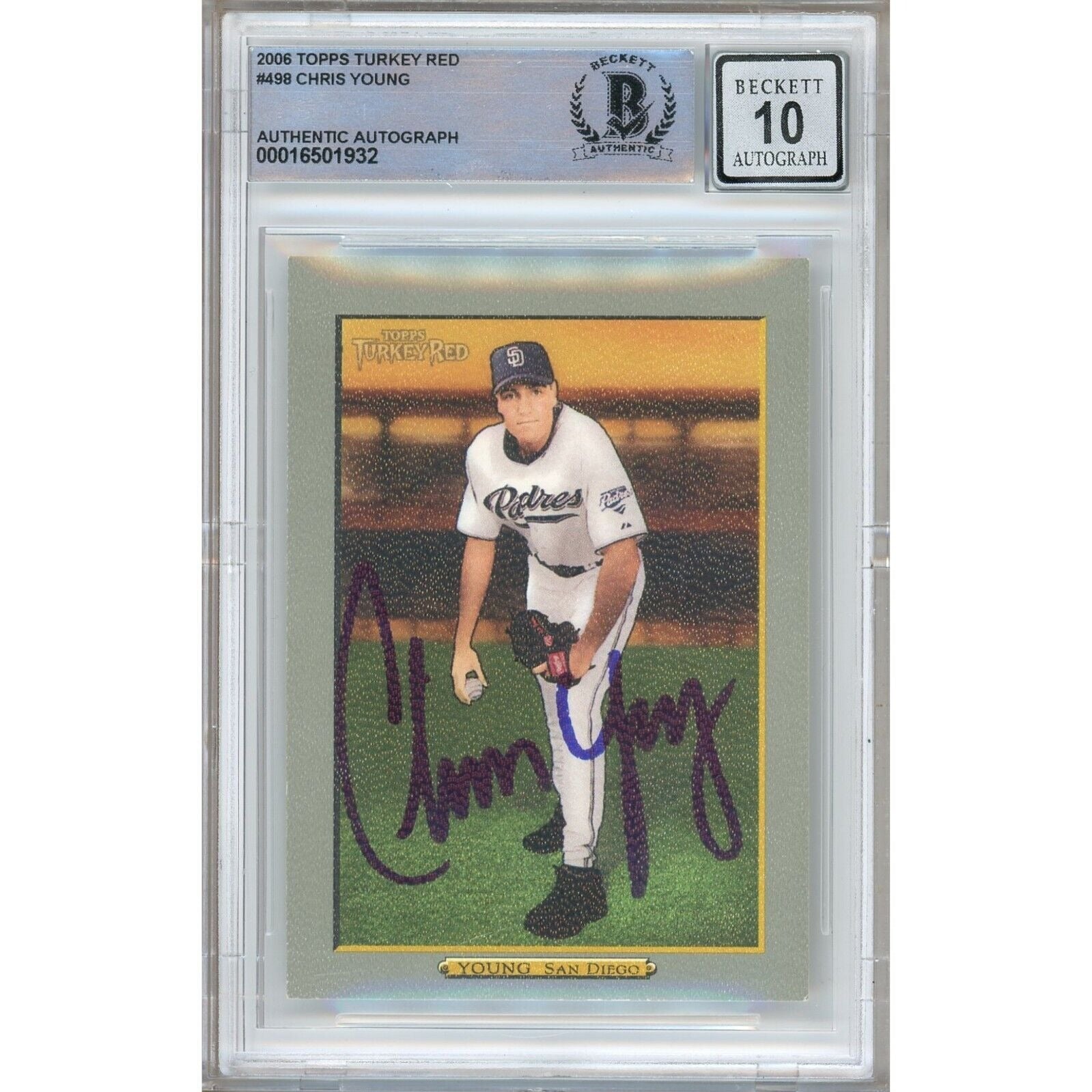 Baseballs- Autographed- Chris Young San DIego Padres Signed 2006 Topps Turkey Red Baseball Card Beckett Authentic BGS Auto-10 Graded Slab Front