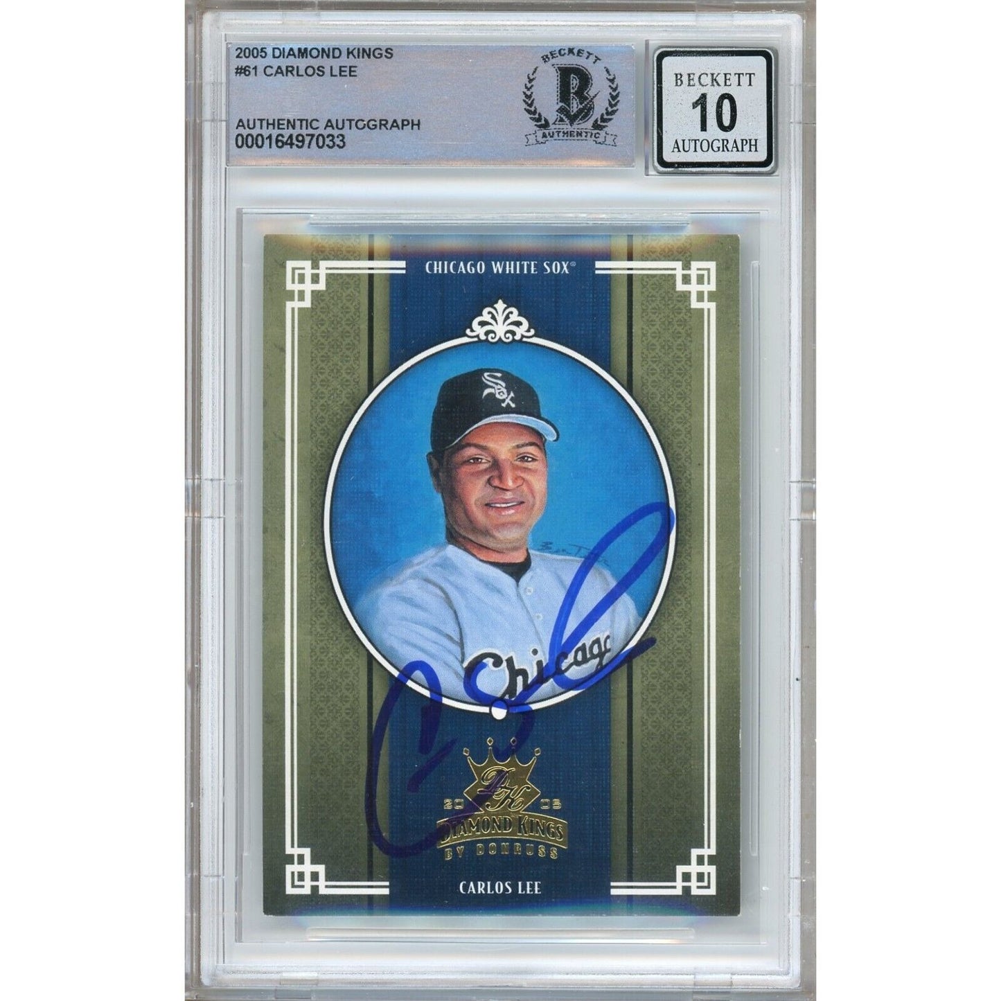 Baseballs- Autographed- Carlos Lee Chicago White Sox Signed 2005 Donruss Diamond Kings Baseball Card Beckett Authentic BGS Auto-10 Graded Slab Front