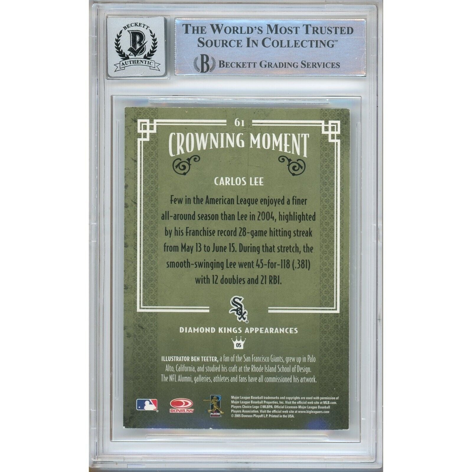 2005 Donruss Carlos Lee Chicago White Sox Signed Trading Card – Beckett BAS