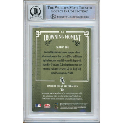 Baseballs- Autographed- Carlos Lee Chicago White Sox Signed 2005 Donruss Diamond Kings Baseball Card Beckett Authentic BGS Auto-10 Graded Slab Back