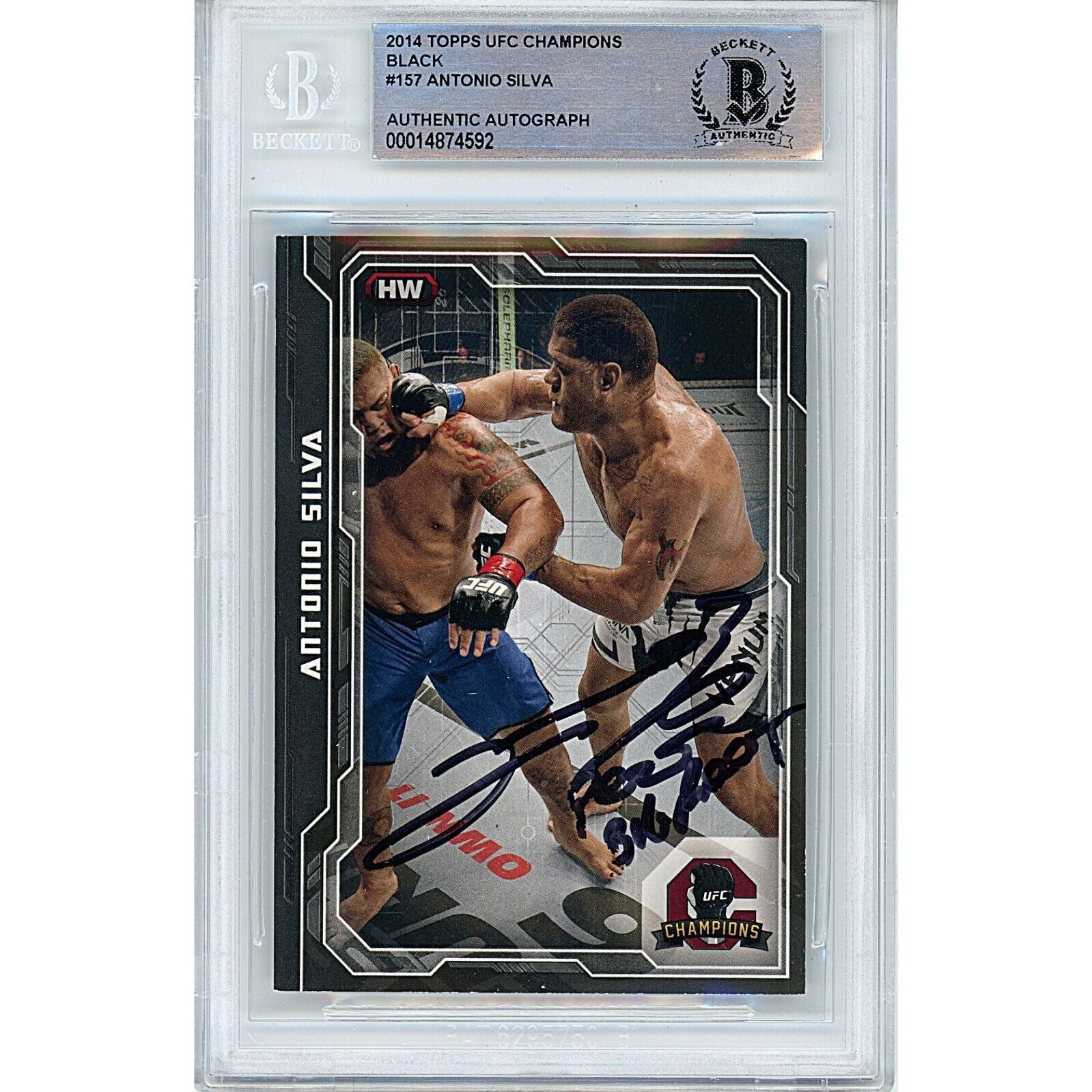 UFC- Autographed- Antonio Silva Signed 2014 Topps UFC Champions Black Variant MMA Card Beckett Authentic Auto Slab Front