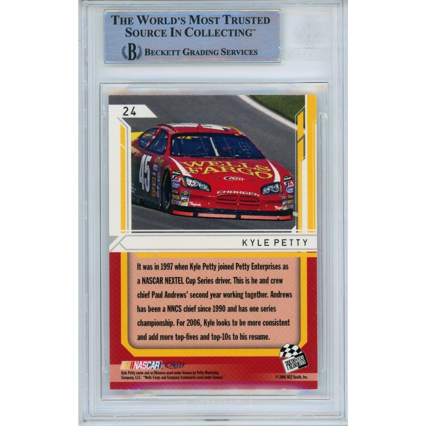 Nascar- Autographed- Kyle Petty Signed 2006 Press Pass Stealth Auto Racing Trading Card Beckett Authentic Auto Slab Back