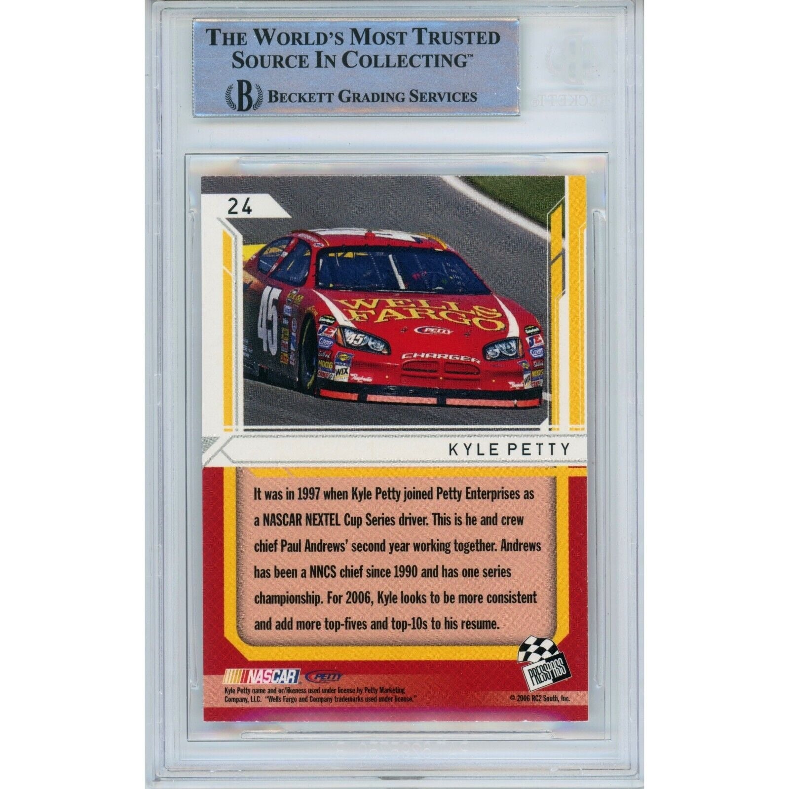 Kyle Petty Nascar signed trading card – signature close-up – Beckett COA