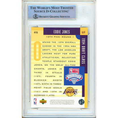 Basketballs- Autographed- Eddie Jones Los Angeles Lakers Signed 1994-95 Upper Deck Collectors Choice Rookie Basketball Card Beckett Authentic Auto Slab Back