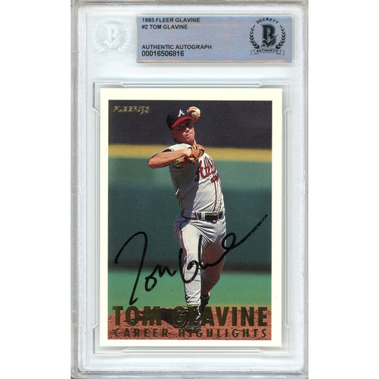 Baseballs- Autographed- Tom Glavine Atlanta Braves Signed 1993 Fleer Career Highlights Trading Card Beckett Authentic Auto Slab Front