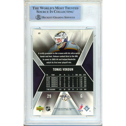 Hockey- Autographed- Thomas Vokoun Nashville Predators Signed 2005-06 Upper Deck SPx Trading Card Beckett Authentic Auto Slab Back