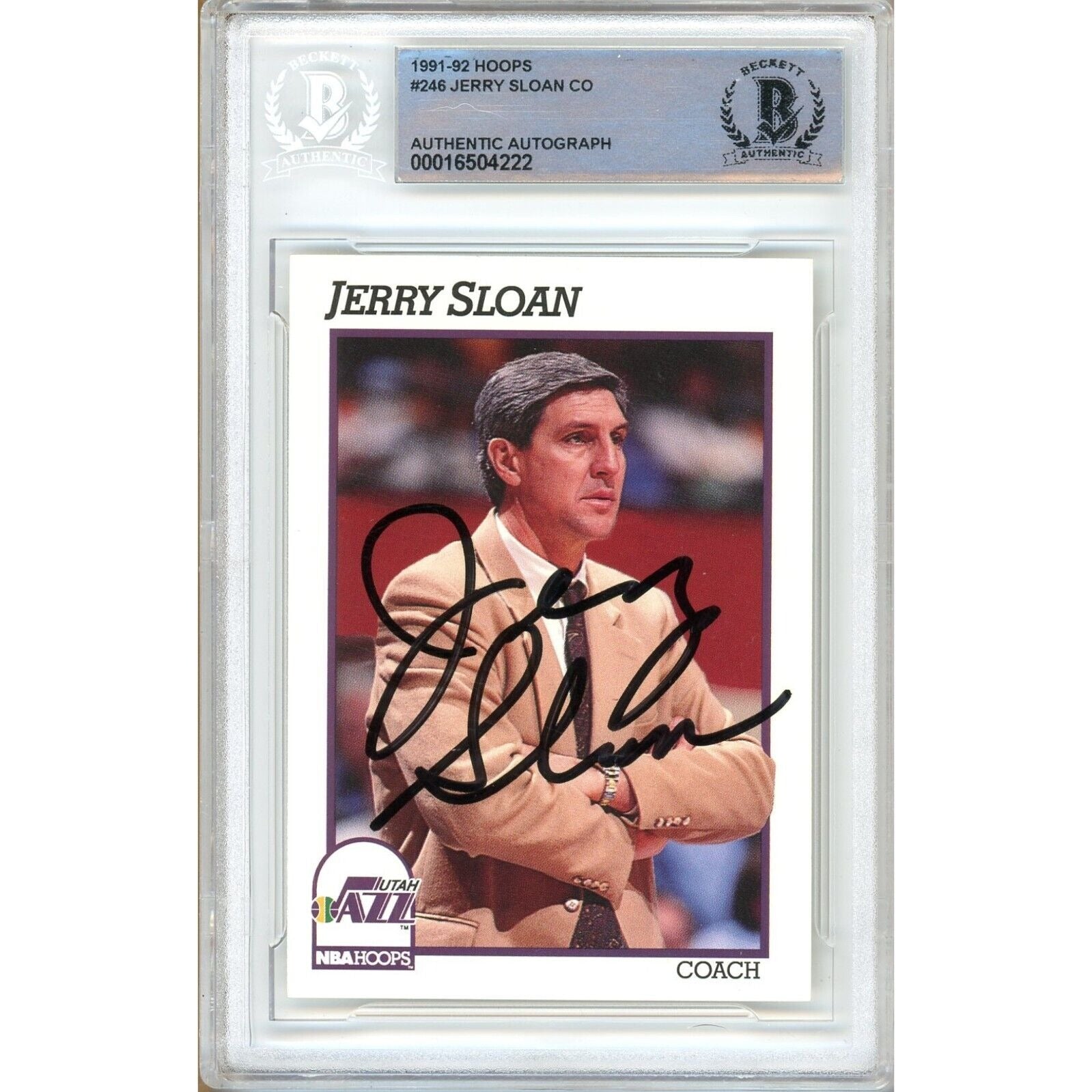 Jerry Sloan Utah Jazz autographed trading card – full view – Beckett COA