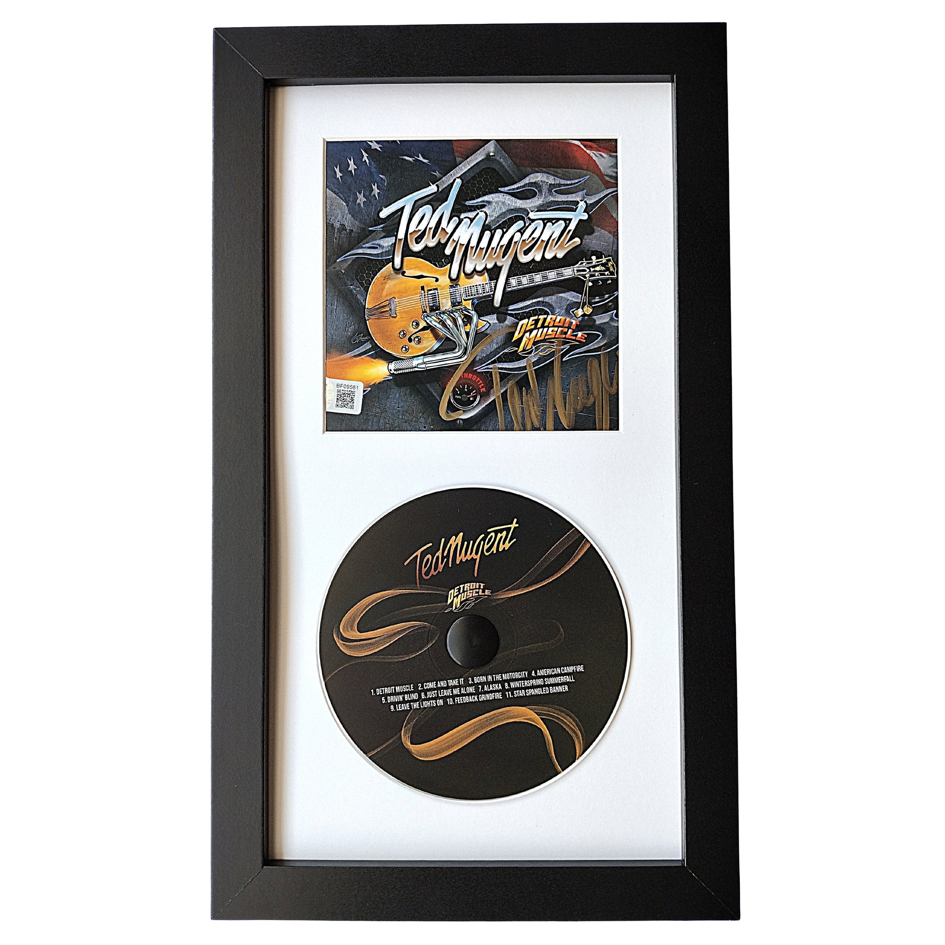Music- Autographed- Ted Nugent Signed Detroit Muscle Compact Disc CD Cover Framed Matted Wall Display Beckett Authentication BF09561 - 101b