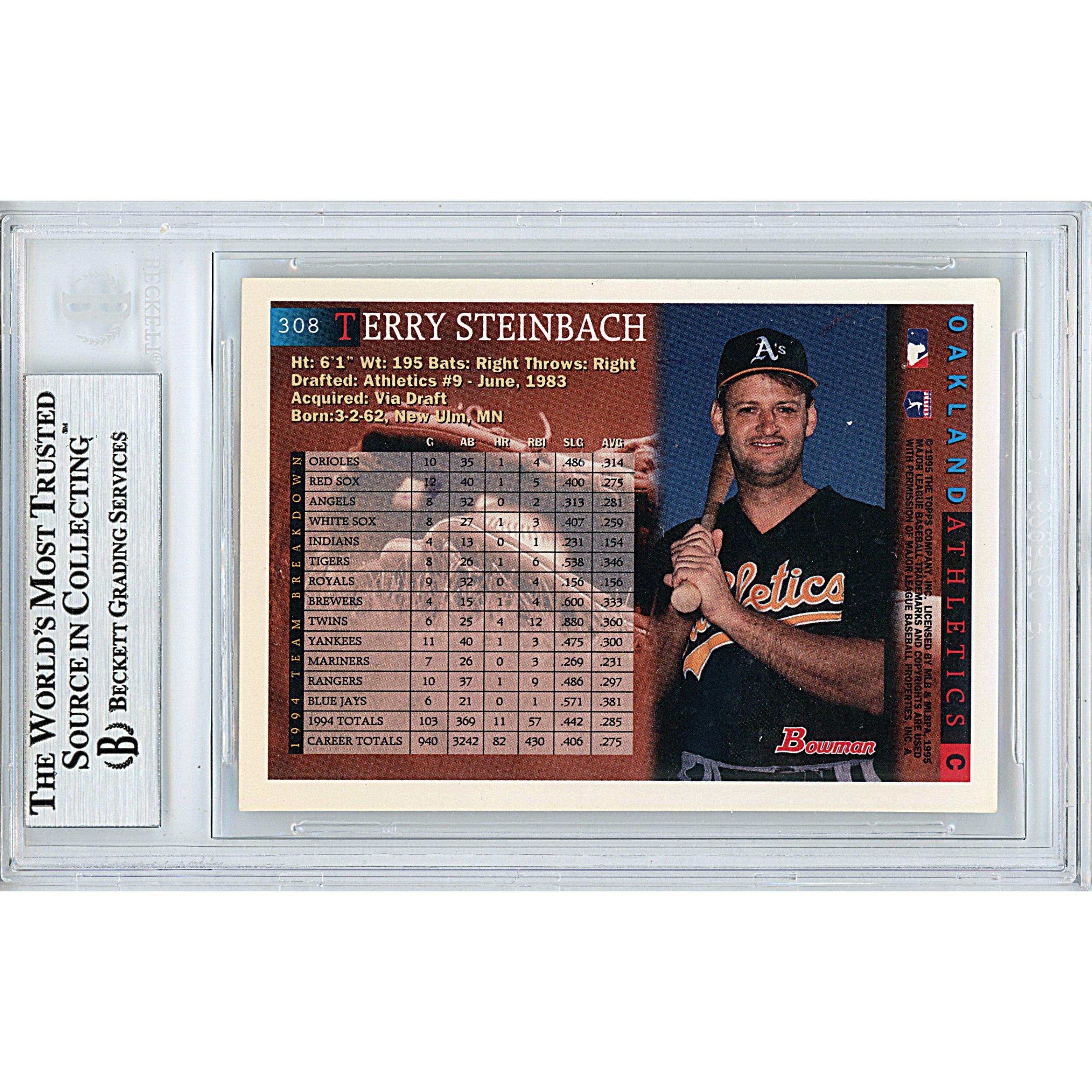 Terry Steinbach Signed Oakland Athletics Trading Card Beckett BGS