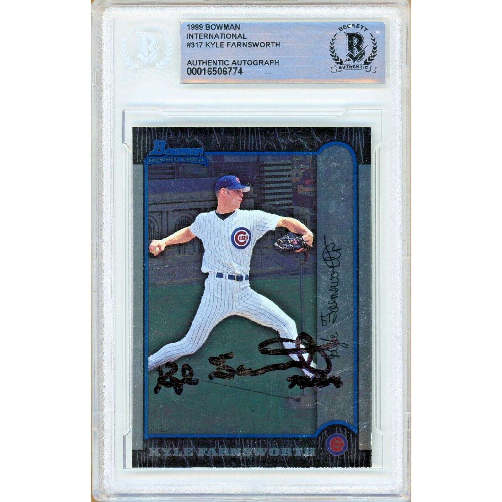 Kyle Farnsworth Chicago Cubs autographed trading card – full view – Beckett COA