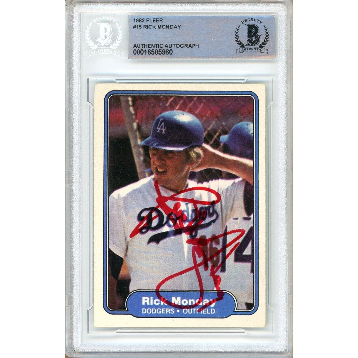 Baseballs- Autographed- Rick Monday Los Angeles Dodgers Signed 1982 Fleer Baseball Card Beckett Authentic Auto Slab Front