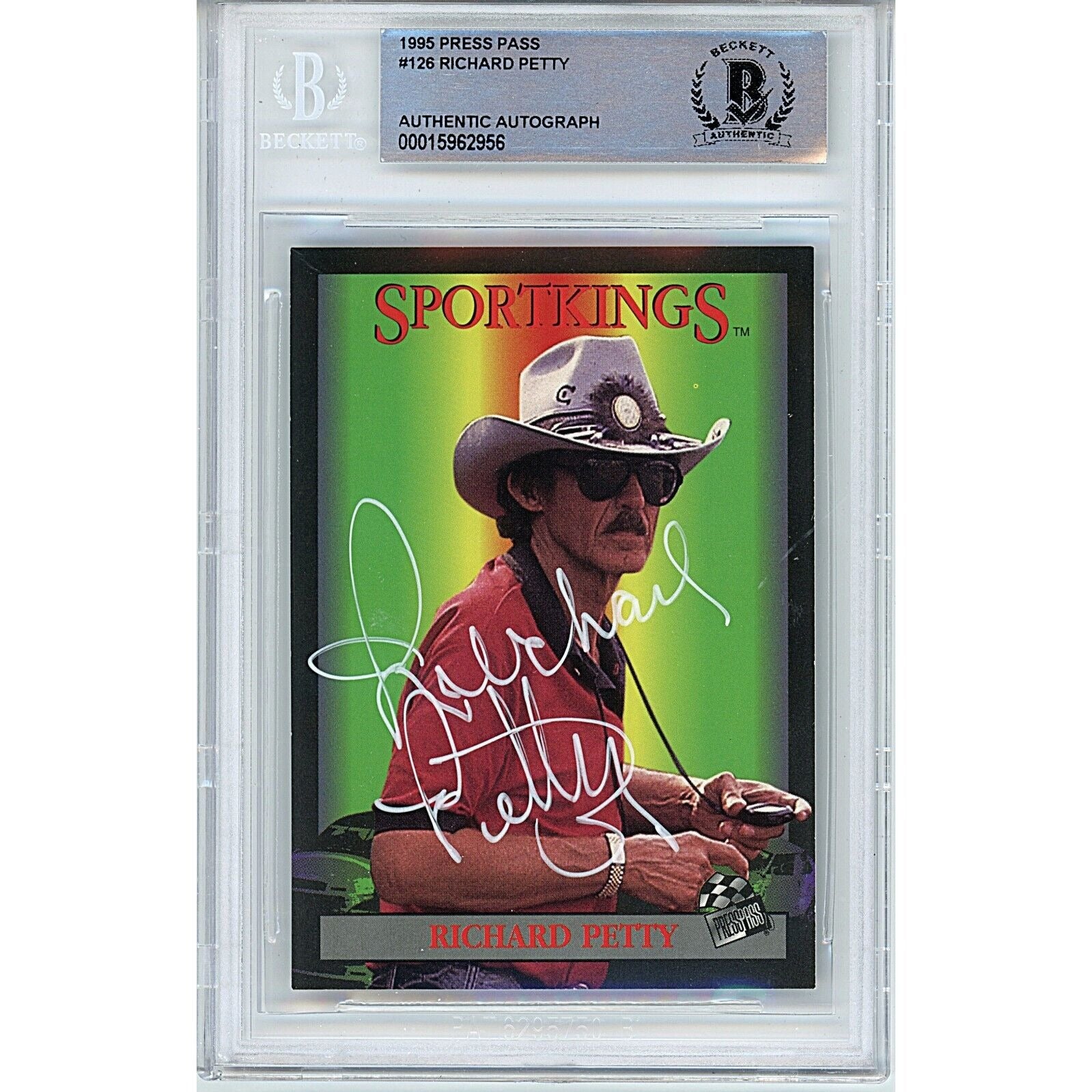 Nascar- Autographed- Richard Petty Signed 1995 Press Pass Auto Racing Trading Card Beckett Authentic Auto Slab Front