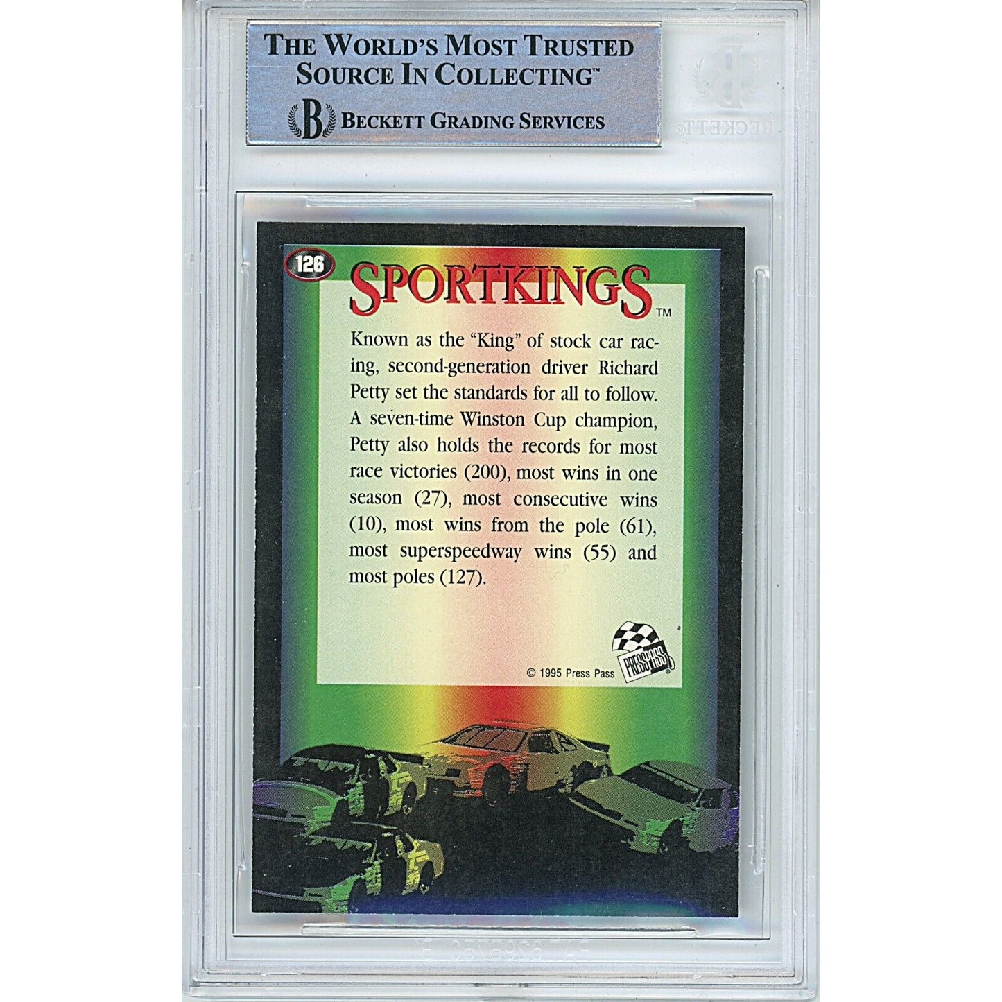 Nascar- Autographed- Richard Petty Signed 1995 Press Pass Auto Racing Trading Card Beckett Authentic Auto Slab Back