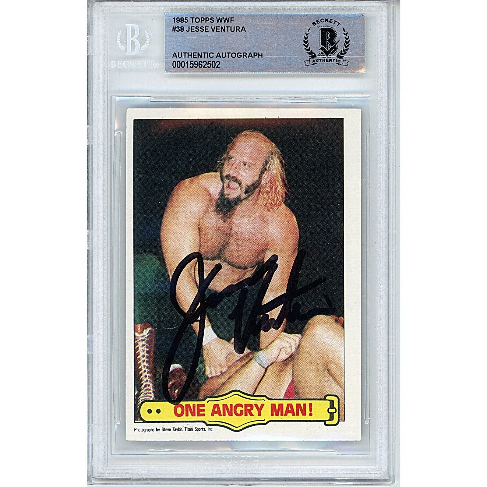 Wrestling- Autographed- Jesse The Body Ventura Signed 1985 Topps WWF WWE Wrestling Trading Card Beckett Authentic Auto Slab Front