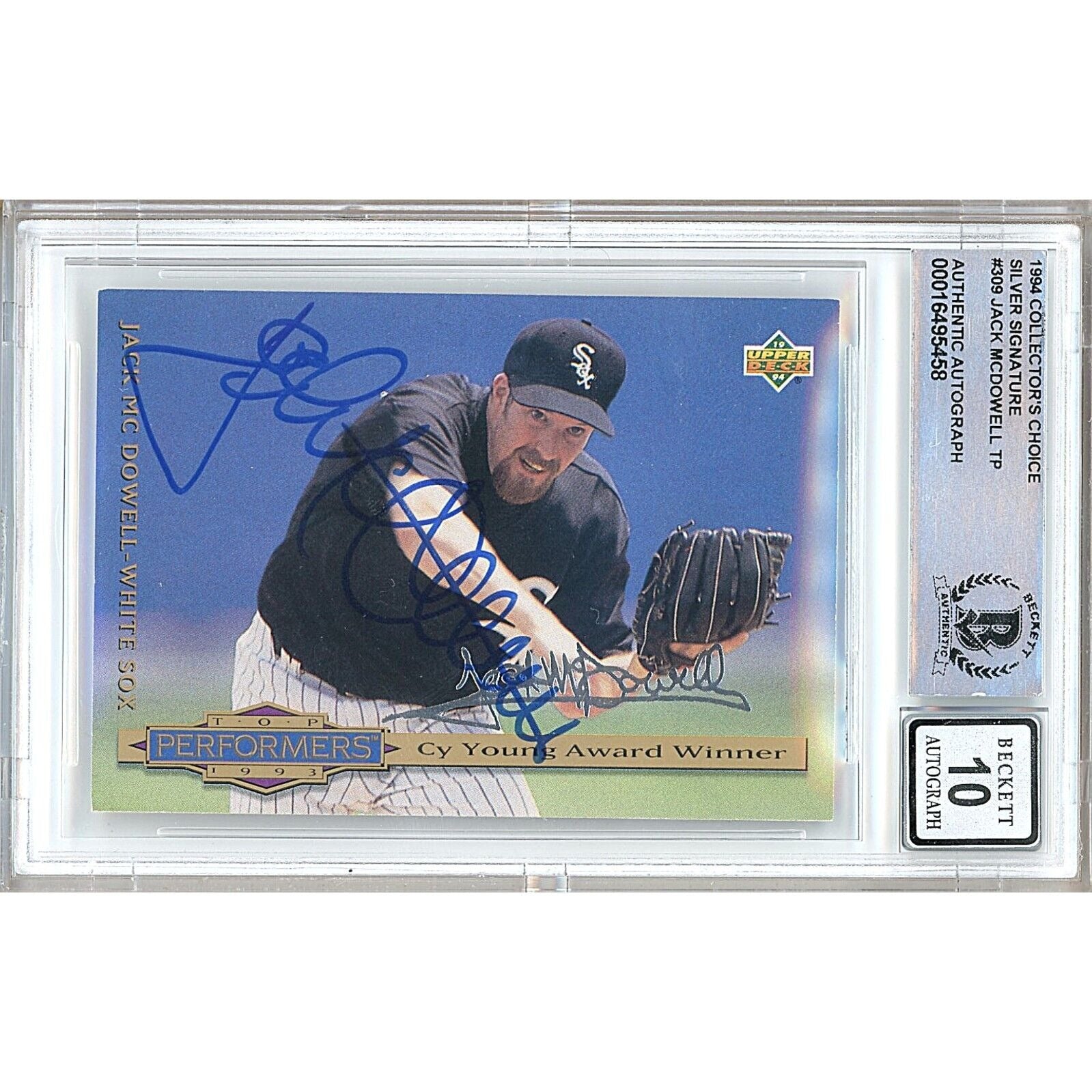 Baseballs- Autographed- Jack McDowell Chicago White Sox Signed 1994 Collectors Choice Silver Signature Baseball Card Beckett Authentic BGS Auto-10 Graded Slab Front