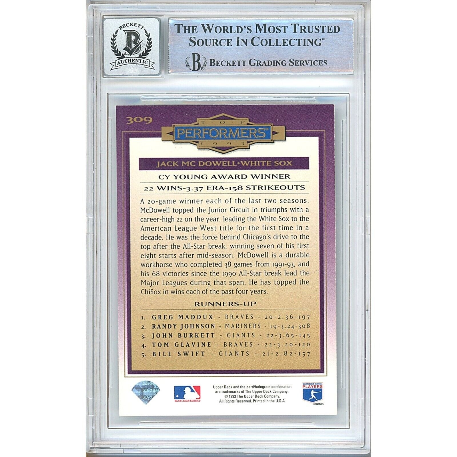 Jack McDowell Chicago White Sox auto trading card – authentication sticker – Beckett COA